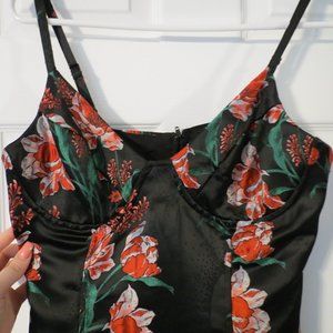 Mini-Black Dress with Floral Print